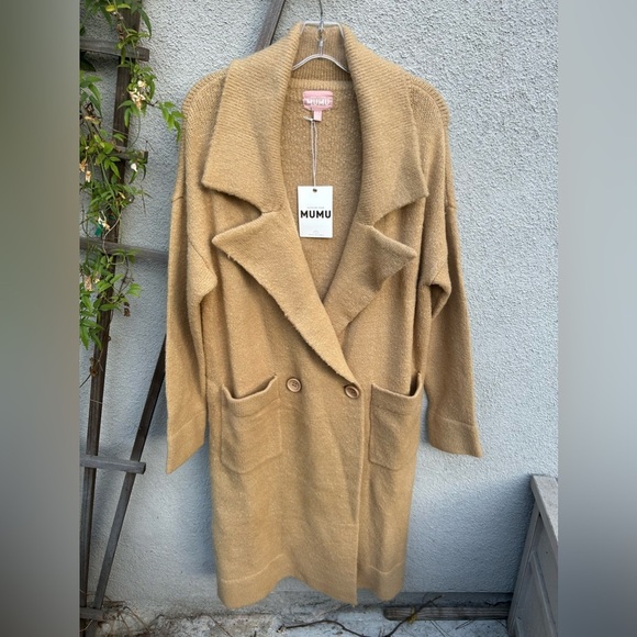 Show Me Your Mumu Melrose Double Breasted Duster Sweater Coat Camel Tan - Picture 4 of 7